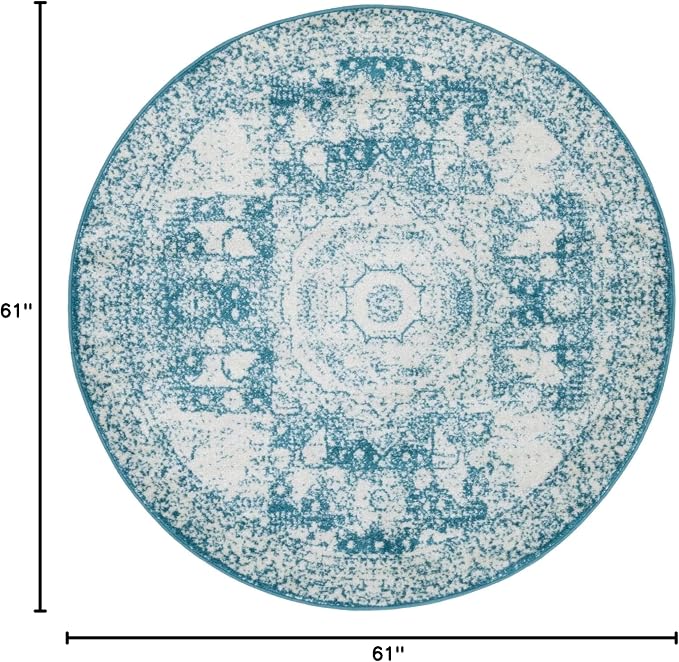Unique Loom Bromley Collection Area Rug - Wells (5' 1" Round, Turquoise/ Ivory)