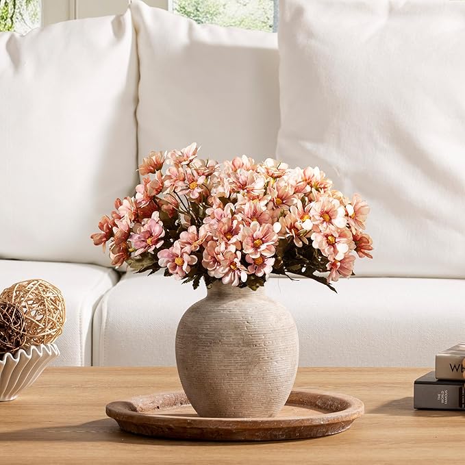 Ceramic Flower Vase Home Decor - Farmhouse Table Vases Rustic Vintage Living Room Kitchen Bedroom Decorations for House Book Shelf Office Coffee Desk Dining Fireplace (7.4" Retro)
