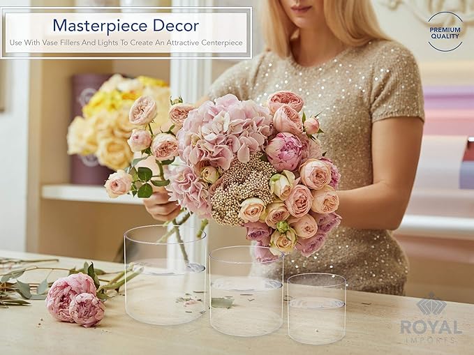 Royal Imports Flower Acrylic Vase Decorative Centerpiece for Home or Wedding by Royal Imports - Break Resistant - 5" Cylinder by 5" Tall