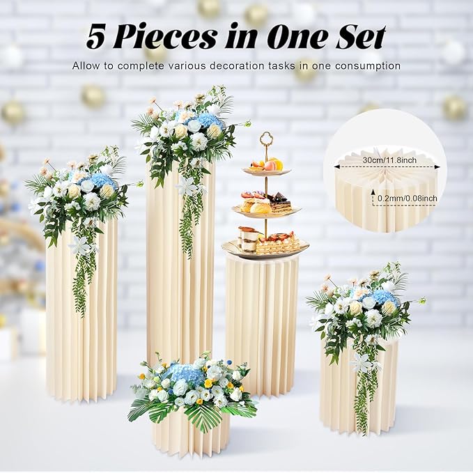 ZHISHUAI- 5 Pack Wedding Centerpieces Cardboard Vases, 20-100cm Cardboard Flowers Stand, for Wedding Aisle Decors, Wedding Receptions, Event Centerpieces