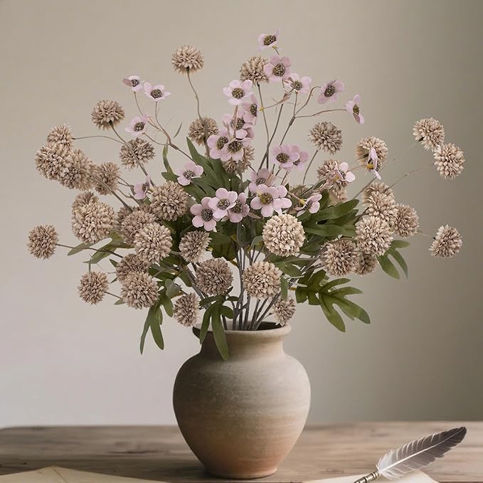 8PCS Fake Flowers Artificial Chrysanthemum Faux Mums Matching 2PCS Rose Red Daisy Faux Flowers for Vase Fall Long Stems Flower Silk Flower for Home Wedding Decoration,20.5In,No Vase,（Brown）