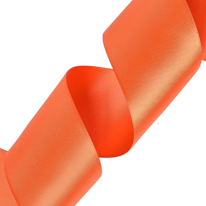 YAMA Orange Double Faced Satin Ribbon, 2 Inch 25 Yards, Great for Crafts Bows Flower Bouquet Wedding Home Decor Gift Wrapping