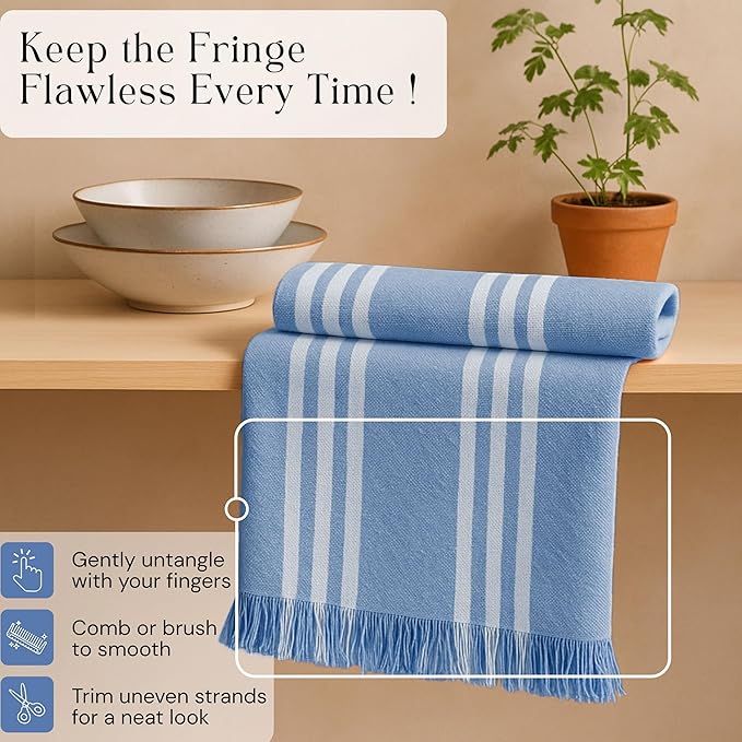 Stripe Kitchen Dish Towels 12 Pack, 16x26 Inches, 100% Cotton Tea Towels, Quick Dry Wash Rags, Reusable and Washable Dishcloths, Absorbent Hand Towel for Everyday Use - Sky Blue