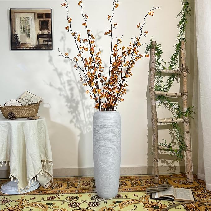 Large Rustic Ceramic Farmhouse Vase,23.6 Inch Tall Pottery Decor Floor Vases Vintage Flower Vases for Home Living Room Entryway Table Centerpiece Decor,Terracotta Vase,Wedding Gift,White