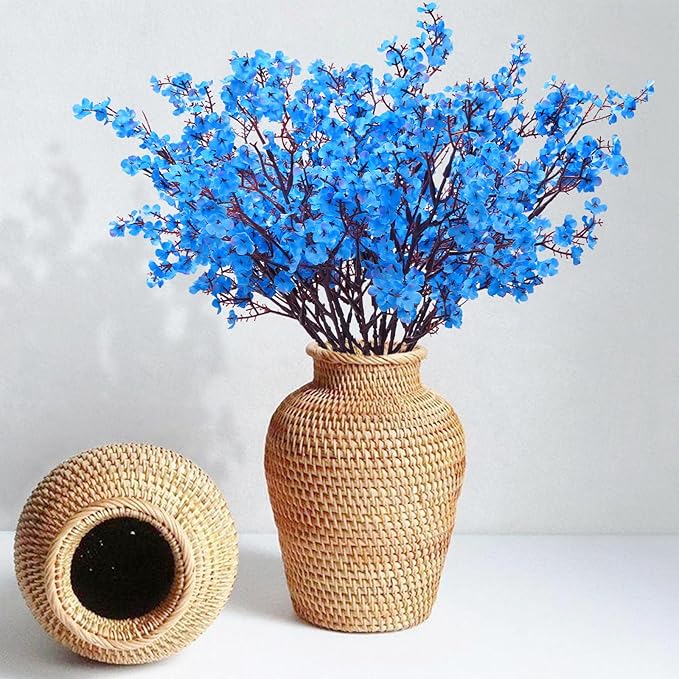 Yastouay Blue Fake Flowers Artificial Flowers, 5 Pcs Real Touch Silk Flowers Faux Artificial Flowers for Decorations, Babys Breath Artificial Flowers Bulk for Spring Decor Floral Arrangement