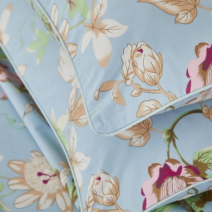 Brandream Floral Bedding Botanical Flower Farmhouse Queen Size Sheets Set Luxury Bedding Collections 800 Thread Count 100% Egyptian Cotton Deep Pocket, 4 Piece Blue
