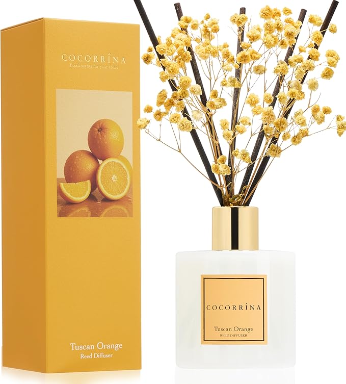 COCORRÍNA Reed Diffuser - Tuscan Orange 6.7 fl oz Reed Diffuser with Sticks, Home Bedrrom Bathroom Shelf Decor