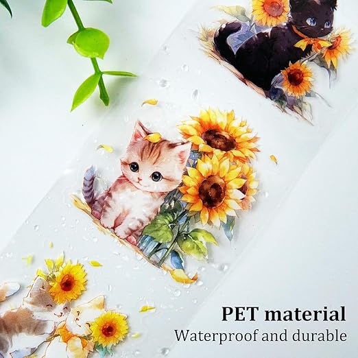 AuriicLeaf Blooming Sunflower PET Tape Set, 6 Rolls of Pre-Cut Floral Stickers for Journaling, Scrapbook Supplies, DIY Crafts, and Decorative Art