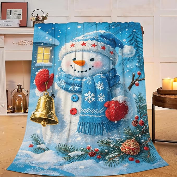 Snowman Blanket Christmas Throw Blanket Winter Snow Soft Cozy Fleece Fuzzy Stuffed Plush Flannel Gifts for Girls Women Boys Kids Adults 50"X60"