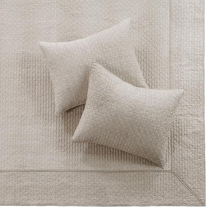 Levtex Home Cross Stitch Reversible Full Bedspread Set (100x104in) with 2 Pillow Shams (26x20in) - Stitch Texture - Taupe - 100% Cotton Full Size Bedspread Set - Lightweight, Soft, Pre-Washed