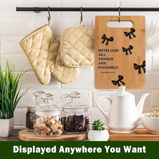 Lacama Christian Gifts for Women Kitchen Cutting Board，Bow Cutting Board Appreciation Gift for Women Christmas Birthday, With God All Things Are Possible Chopping Boards for Her, Mom, Sister, Friends