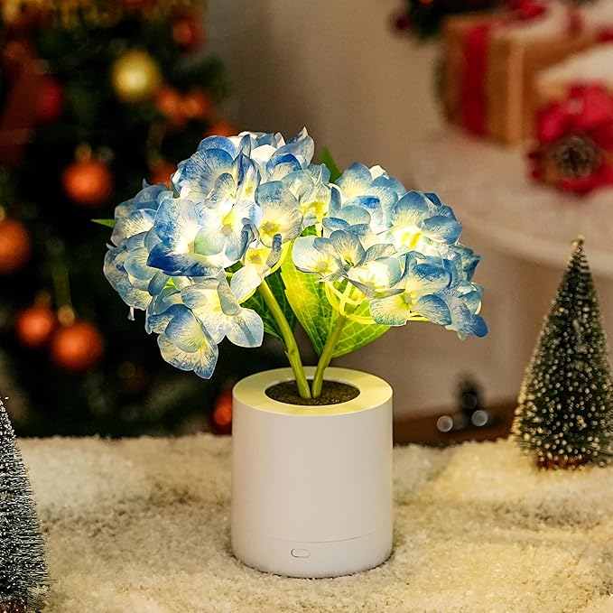 WSYEAR Blue Artificial Hydrangea LED Flower Lamp -Christmas Birthday Gifts for Women, Artificial Hydrangea Flower Table Lamp Decor for Bedroom Bar Coffee Shop Wedding