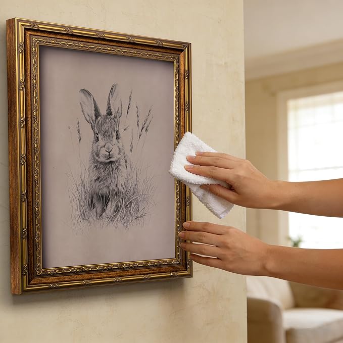Vintage Gold Framed Easter Bunny Canvas Wall Art Vintage Rabbit Wall Decor Spring Farmhouse Animal Sketch Print Artwork Sketch Rabbit painting Picture for Farmhouse Bedroom Living Room 16X24in