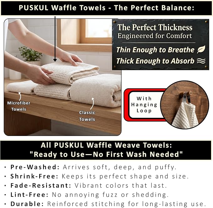 PÜSKÜL Undyed-Raw Waffle Bath Towels Set of 2-Piece | Organic Natural 100% Turkish Cotton Towel | Premium Quality Body Towels for Bathroom & Sauna | 32x63 inch Large Bath Sheet | Earthy Spa Experience