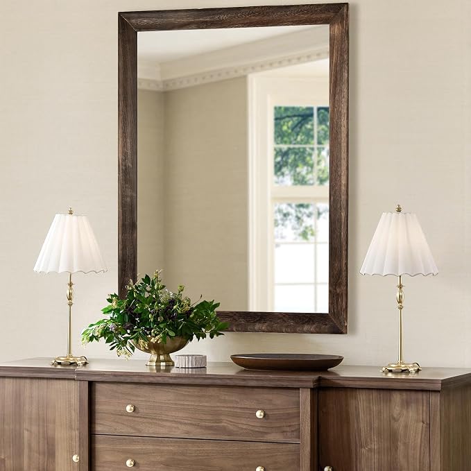 CULER Rustic Wood Wall Mirror for Bathroom,Rectangle 30 x 40 inch Hanging Vanity Mirrors with Wooden Frame for Living Room,Bedroom,Entryway (30x40 inch, Vintage Light Brown)