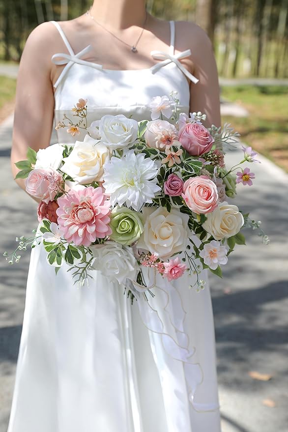 Pink Artificial Flowers Combo Box Set Fake Flowers Bulk Flower Leaf with Stems for DIY Wedding Bouquets Centerpieces Baby Shower Party Home Decorations