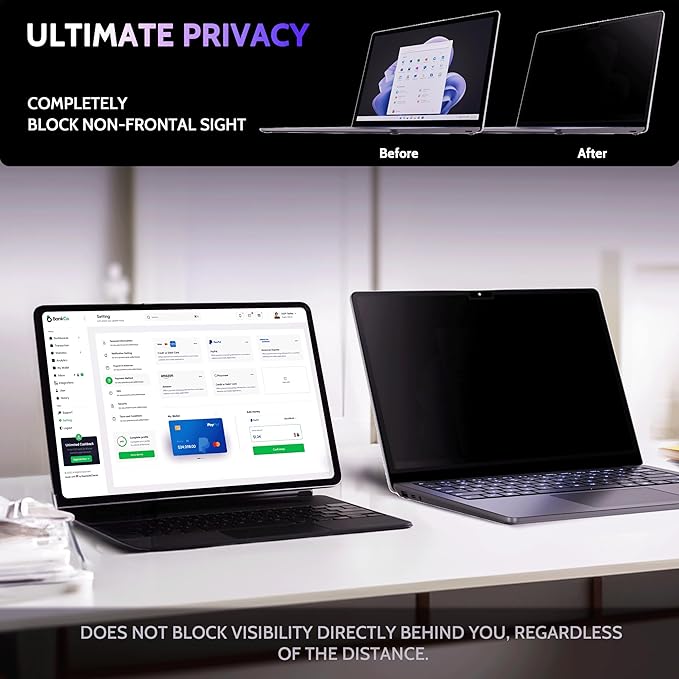 Peslv Privacy Screen for 15 Inch Surface Laptop 6/5/4/3/2/1, MagicSuction™ Removable Anti Spy Black Protector, Glare Blue Light Filter for Microsoft Laptop Computer Monitor