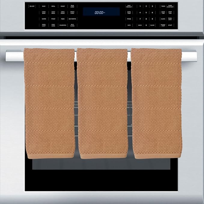 Beige Clay Peach Blush Tan Pink Kitchen Hand Dish Towels: Oversized 28" x 18",100% Cotton Cloth Soft Cleaning Drying Absorbent Textured Design, Set of 3 Multipurpose for Everyday Use (Sandstone)