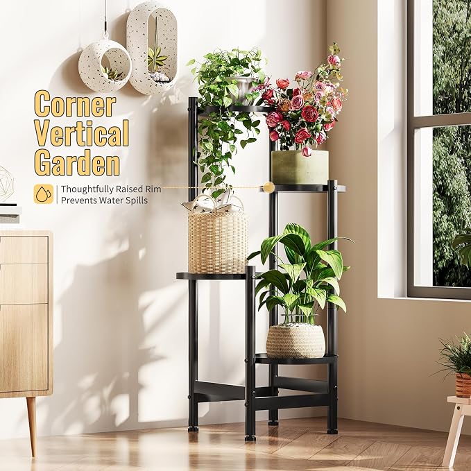 Metal Plant Stand for Indoor Outdoor,Corner Tall Plant Shelf for Multiple Plants,4 Tier Heavy Duty Flower Pot Holder,Display Rack for Patio Garden Balcony Living Room Bedroom