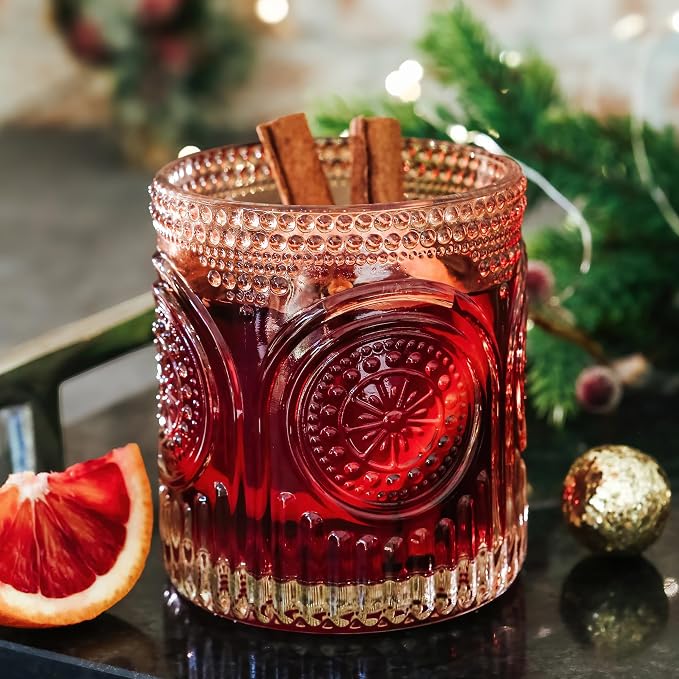 Ribbed Retro Arch Floral Rose Gold Drinking Glasses Set of 6, (10 oz) Vintage Glassware Set by Kate Aspen| Cocktail Glass Set, Juice Glass, Water Cups | Great Hostess Gift & Gift for New Home Owners