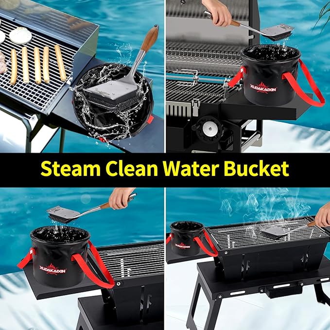 XUDAKAIXIN Grill Brush Collapsible Water Bucket for Grill Cleaning, Camping, and Outdoor Activities (Only Water Bucket No Grill Brush)-Black