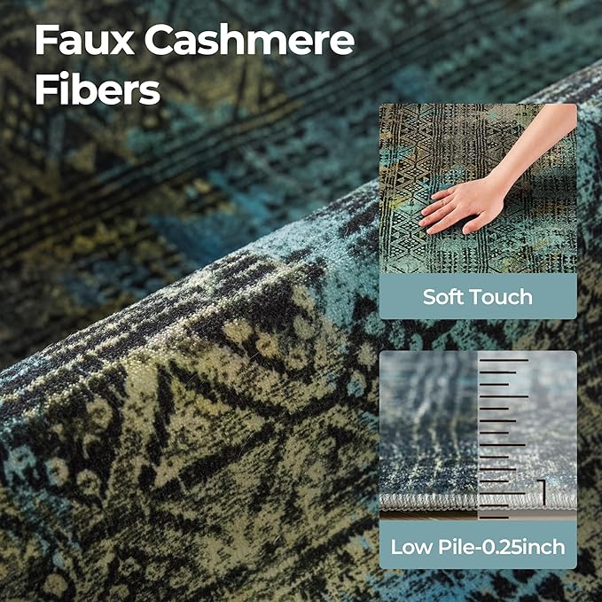 Kokia Abstract 8x10 Area Rugs Living Room Washable Dark Green Low Pile Non-Slip Indoor Decor Carpet Foldable Stain Resistant Ombre Rugs Bedroom Dining Room, Oslo Moss