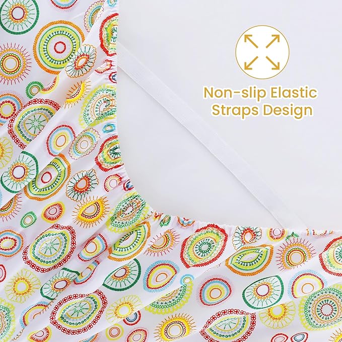 Softan Mandala Printed Full Sheet Set, 4-Piece Microfiber Fitted Sheet with 15" Deep Pockets & Non-Slip Straps, Geometric Patterned Double Bedding Sheets & Pillowcase Set