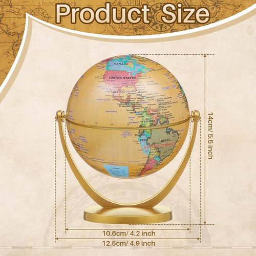 Henoyso Mini Antique World Map Globes - 3 Pcs 4.2-Inch Educational Desk Decor for Kids & Students
