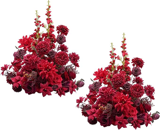 2pcs 19inch Red Free Standing Flowers Ball Bouquet Artificial Rose Arrangements Balls for Wedding Centerpieces Tables Chair Aisle Runner Flowers Decorations