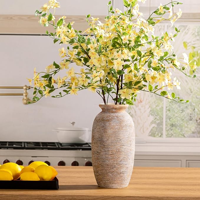 Ceramic Flower Vase, 12.5" Large Rustic Farmhouse Vases Home Decor Tall Pottery Decorative Pampas Vase for Table Living Room Entryway Mantel Bookshelf Bedroom Bathroom Kitchen-Yellow