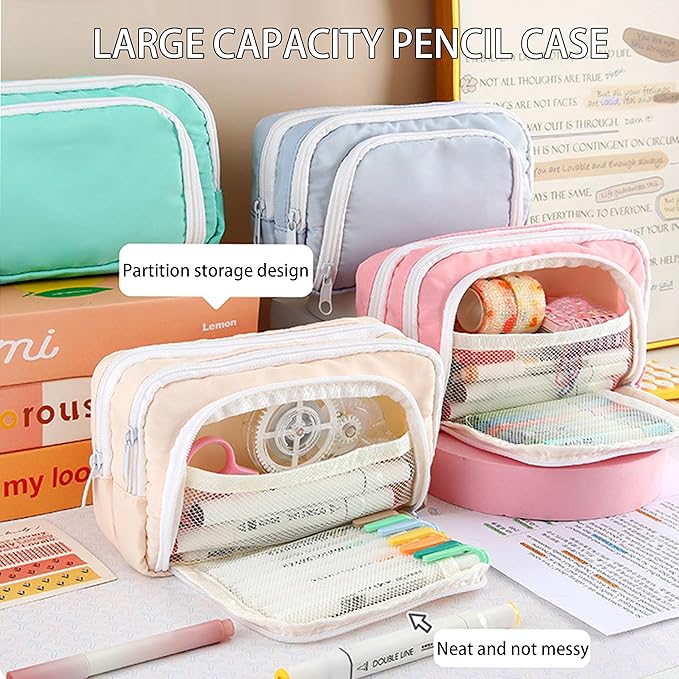 Ristpal 42 PCS Aesthetic School Supplies with Large Pencil Case, 12 Marker Pens with box, 5 Black Ink Gel Pens, 6 Mechanical Pencils Set, Sticky Notes, Complete Essentials Stationery Kit for Students