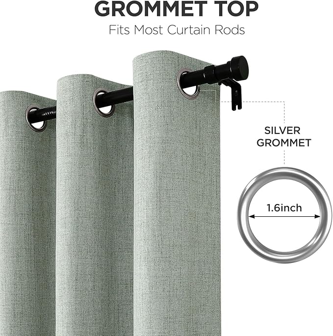 Joydeco Sage Green Blackout Curtains 84 Inches Long, Curtains 84 Inch Length 1 Panel for Bedroom, Thermal Insulated Linen Black Out Curtains with Grommets(100x84, Sage Green)