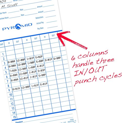 Pyramid Time Systems - Authentic Time Cards for Pyramid Time Clocks | Double-Sided Sheets (3.38 x 7.44 In) - 1000 Pack - Blue/Green