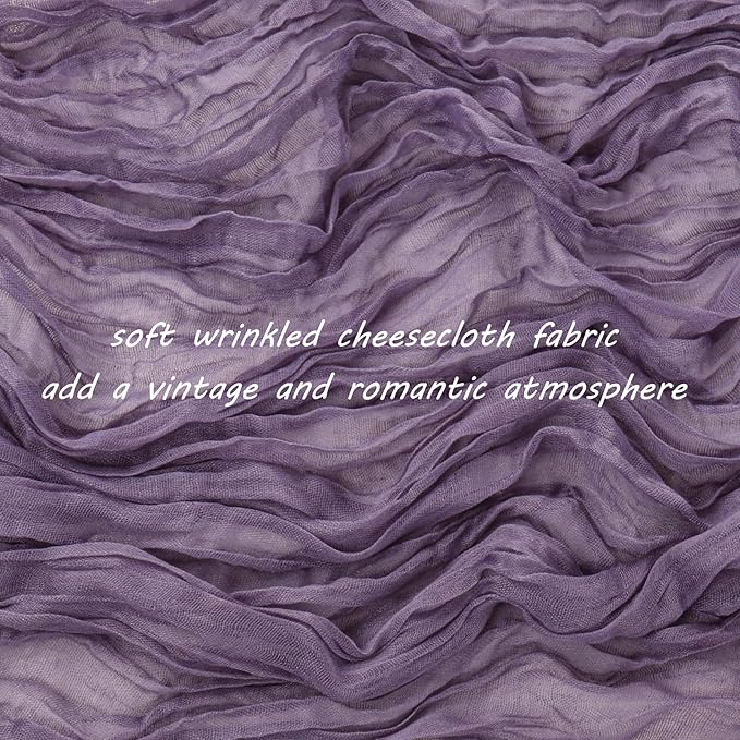 12 Pack 10Ft Cheesecloth Table Runner 35x120 Inch Boho Gauze Table Runner Rustic Cheese Cloth Long Romantic Table Runners for Wedding Bridal Shower Birthday Party Table Decor (Grape)