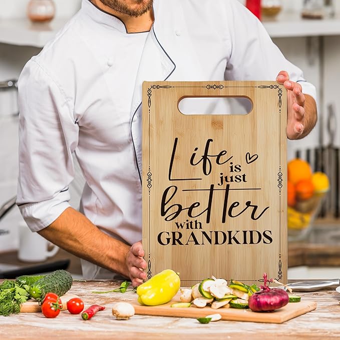 Grandma Gifts Cutting Board, Grandma Grandpa Gifts From Grandkids,Mother's Day Kitchen Gifts for Mom from Daughters Sons Kids, Life Is Just Better With Grandkids Cutting Board