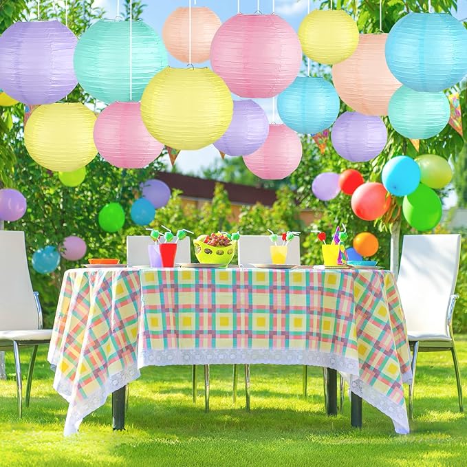 Pastel Paper Lanterns Decorative, Classroom Decor Macaron-Color Neon Hanging Paper Lantern Decorations for Easter Party Decorations, Baby Shower Wedding Birthday Mother's Day, 15Pcs