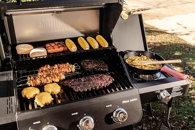 Monument Grills 3+1 Outdoor Barbecue Stainless Steel Propane Gas Grill, 3 Burners & 1 Side Burner 48,000 BTU Patio Garden Grill with Knob Controls, Mesa325, Black
