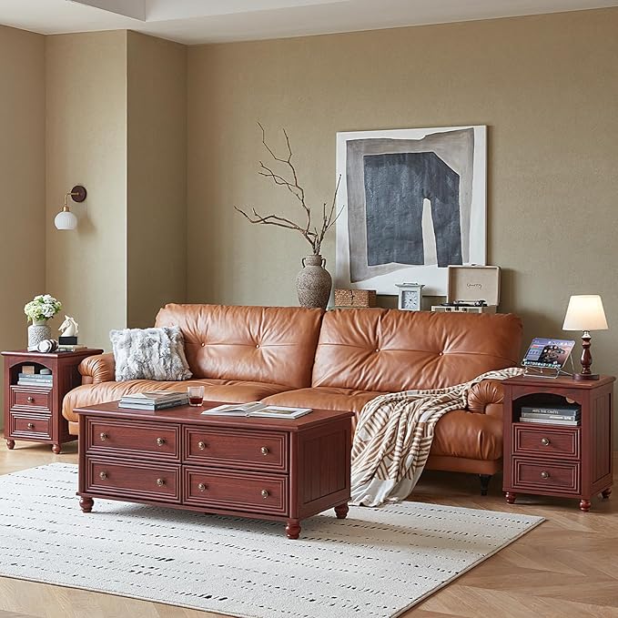 Dressers & Night Stand Set of 3, Wood 54'' Wide Dresser & 18'' Chest of Drawers, Roman Column 2 & 3 Drawer Nightstand Set of 2, Furniture 6 Drawer Dresser Suites for Bedroom Living Room, Hallway, Home