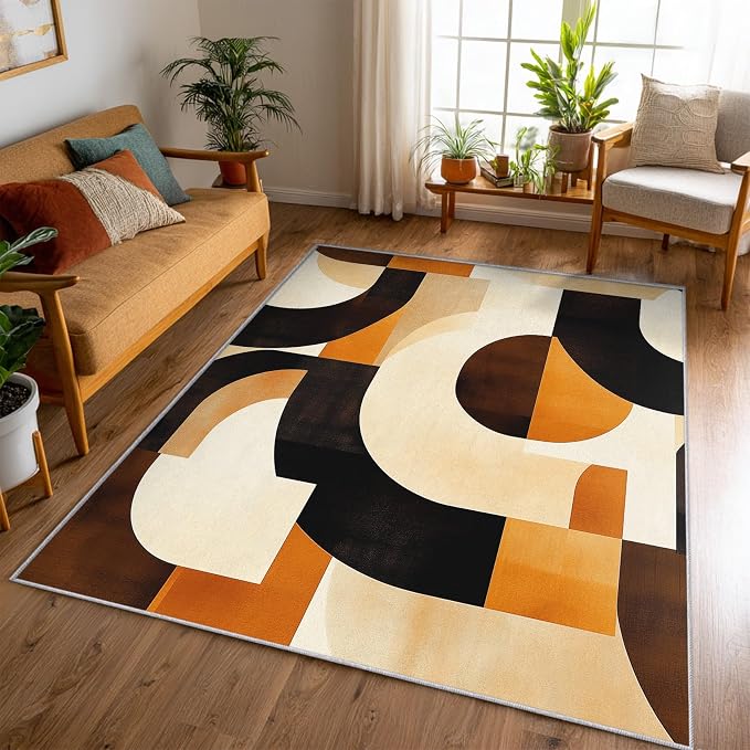 Mid Century Modern Rugs for Bedroom Decor, 6x9 ft, Abstract Geo Area Rugs for Living Room, Soft Non Slip Washable MCM Geometric Carpet Home Decorations Dt-Ghf-28
