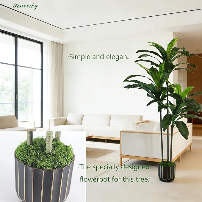 Artificial Plants Indoor-4ft Artificial Dracaena Plant – Fake Tree Realistic Fake Indoor Plant with Zero Maintenance for Home and Office Decor Sonvviky