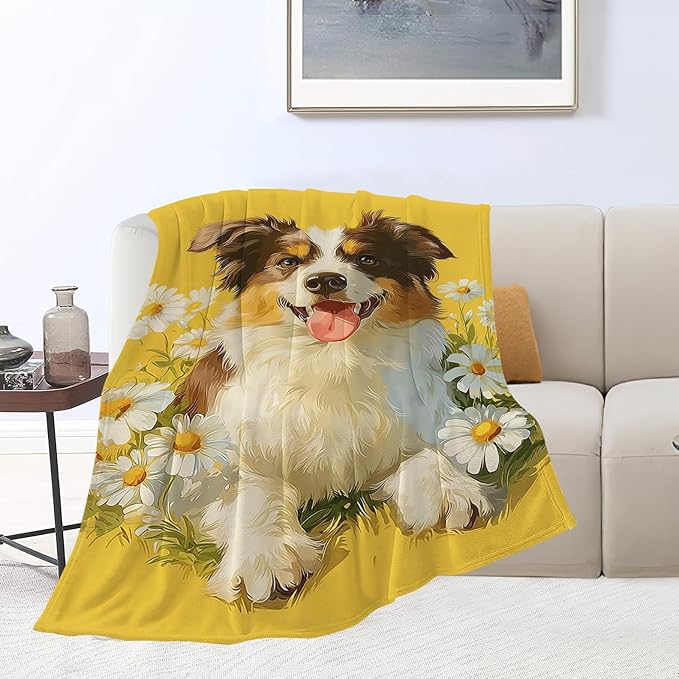 Australian Shepherd Blanket Cute Dog Throw Blanket Puppy Soft Cozy Fleece Fuzzy Stuffed Plush Flannel Animal Gifts for Girls Women Boys Kids Adults 60"X80"