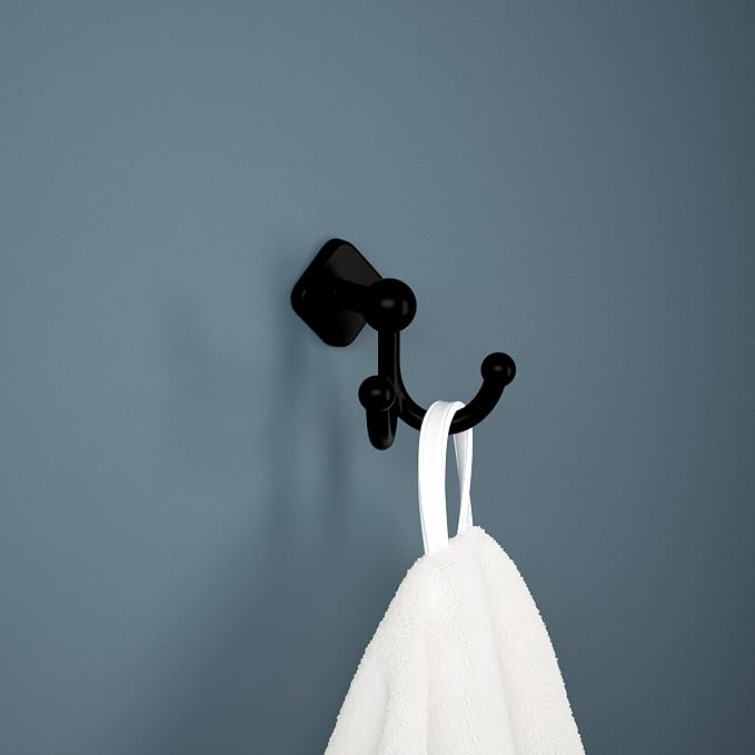 Franklin Brass Gainesville (1-Pack) Towel Hooks Matte Black Double Bathroom J Hooks Wall Mounted for Robes & Towels Hand Towel Hook Holder Kitchen, Bathroom Accessories GNV35-MB
