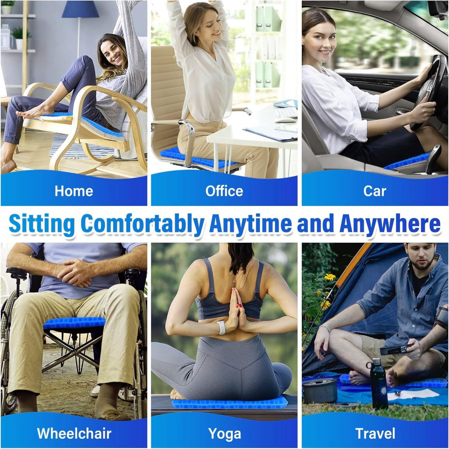 20" Gel Seat Cushion by [Brand Name] - Jumbo Thick Pressure Relief for Back, Sciatica & Tailbone Pain - Non-Slip Design for Office, Home & Car