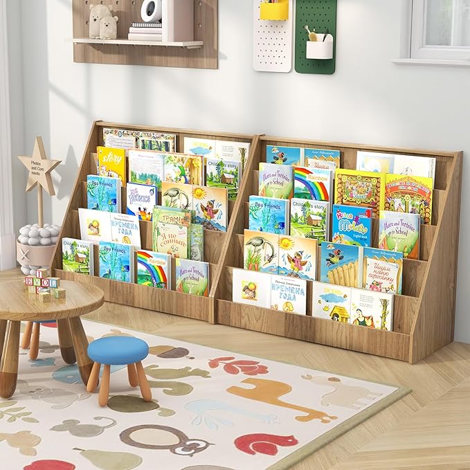 HONEY JOY Kids Bookshelf, 5-Tier Wooden Toddler Bookcase, Children Book Rack & Magazine Display Shelf, Toy Storage Organizer, Book Shelf for Kids Rooms, Playroom, Nursery, Classroom (Natural)