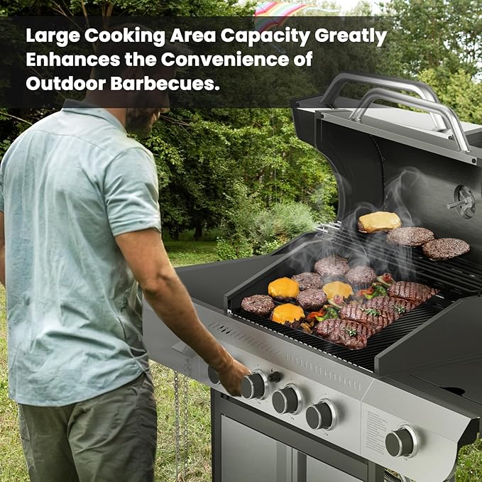 Electactic G41 Gas Grill,4-Burner Gas BBQ Grill with Side Burner, Porcelain-Enameled Grills, 42,000 BTU Stainless Steel Propane Grill for Outdoor Cooking and Patio Barbecues