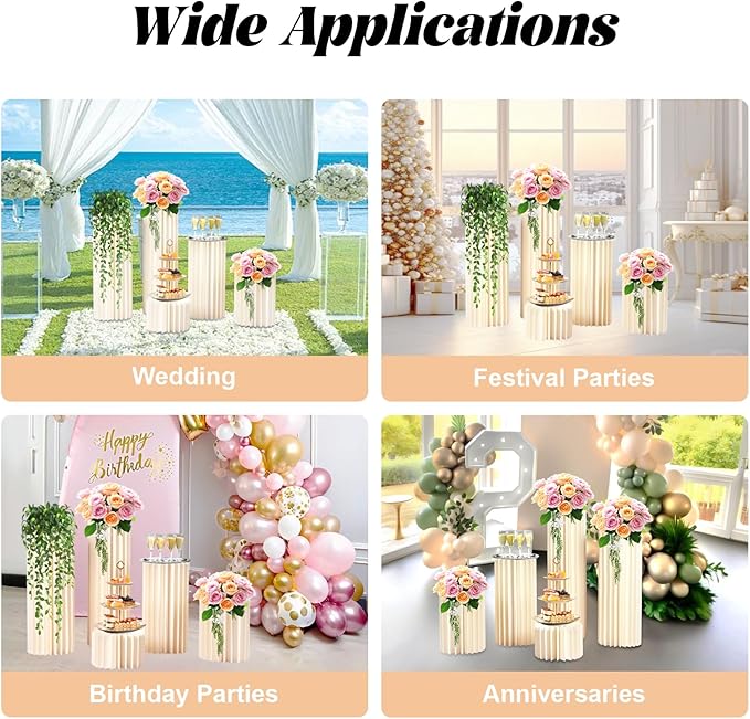 ZHISHUAI- 5 Pack Wedding Centerpieces Cardboard Vases, 20-100cm Cardboard Flowers Stand, for Wedding Aisle Decors, Wedding Receptions, Event Centerpieces