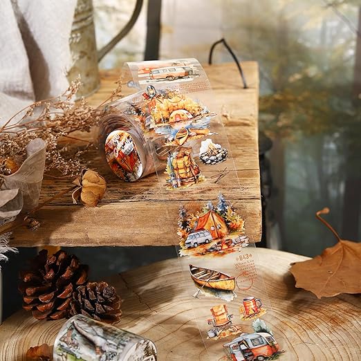 AuriicLeaf Forest Camping Theme PET Tape Set, 6 Rolls of Nature Adventure Stickers for Scrapbooking, Junk Journaling, DIY Crafts, and Art Supplies