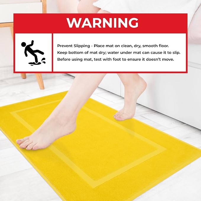 Cotton Paradise 100% Cotton Turkish Bathmat Set, Soft Absorbent Quick Dry, 2 Piece 20x34 Bathmat Floor Set, Yellow