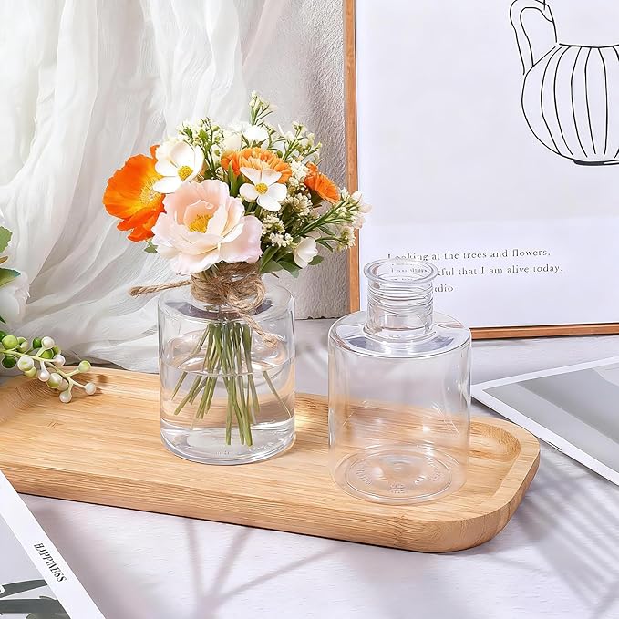 12 Pack Clear Plastic Vases for Centerpiece, Clear Shatterproof Bud Vases Small Floral Containers for Wedding Table Decor, Bulk Hyacinth Bulb Growing Jars (4.7 Inch)
