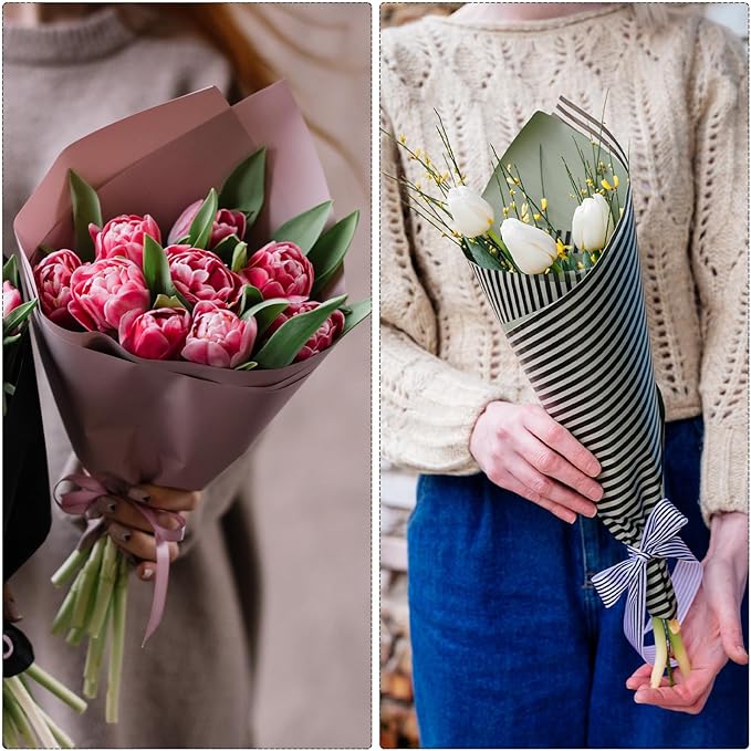 MECCANIXITY Flower Wrapping Paper Waterproof Floral Wrap Plaid Pale Purple Gift Packaging 22.8 x 22.8 Inch Used for DIY Crafts Bouquet Packaging 10 Pcs